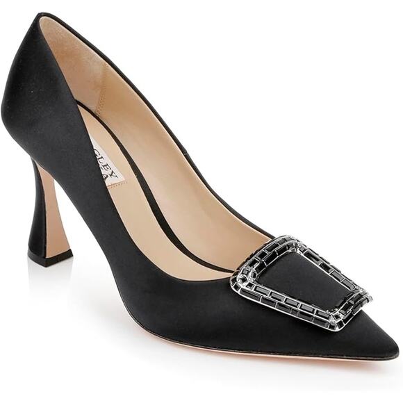 Badgley Mischka Women's Aubree 85MM Embellished Satin Pumps - Black Satin - Picture 1 of 4